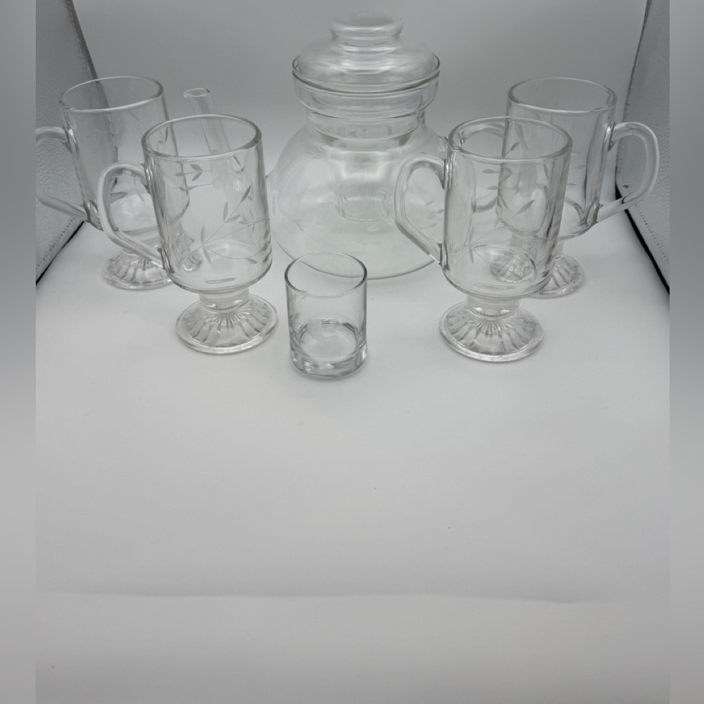 vintage Princess House “Heritage “ Clear Etched Glass Drinkware Set - 5-Piece
